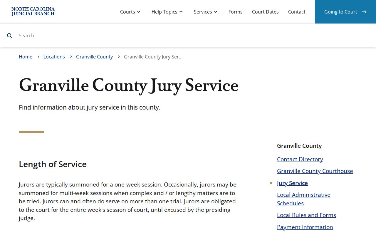 Granville County court calendar jury service source