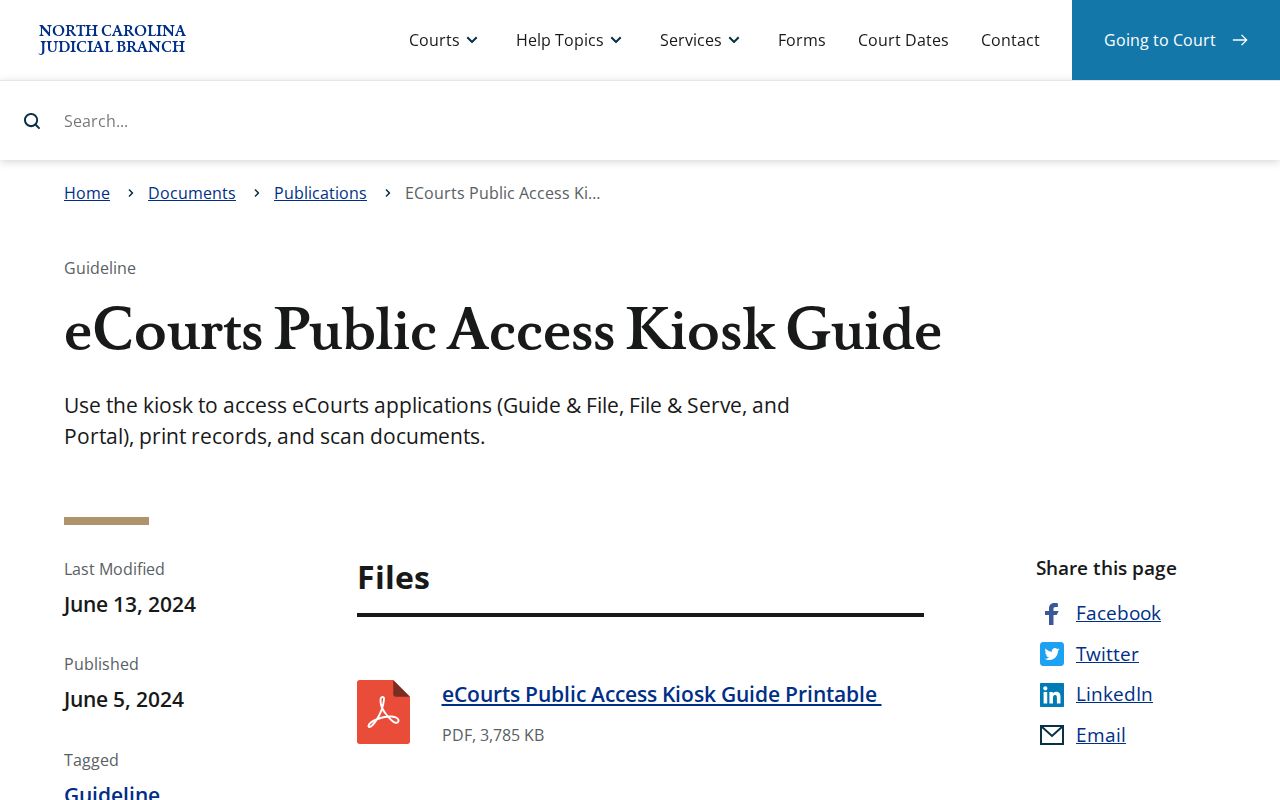 Granville County court calendar eCourts public access kiosk guide