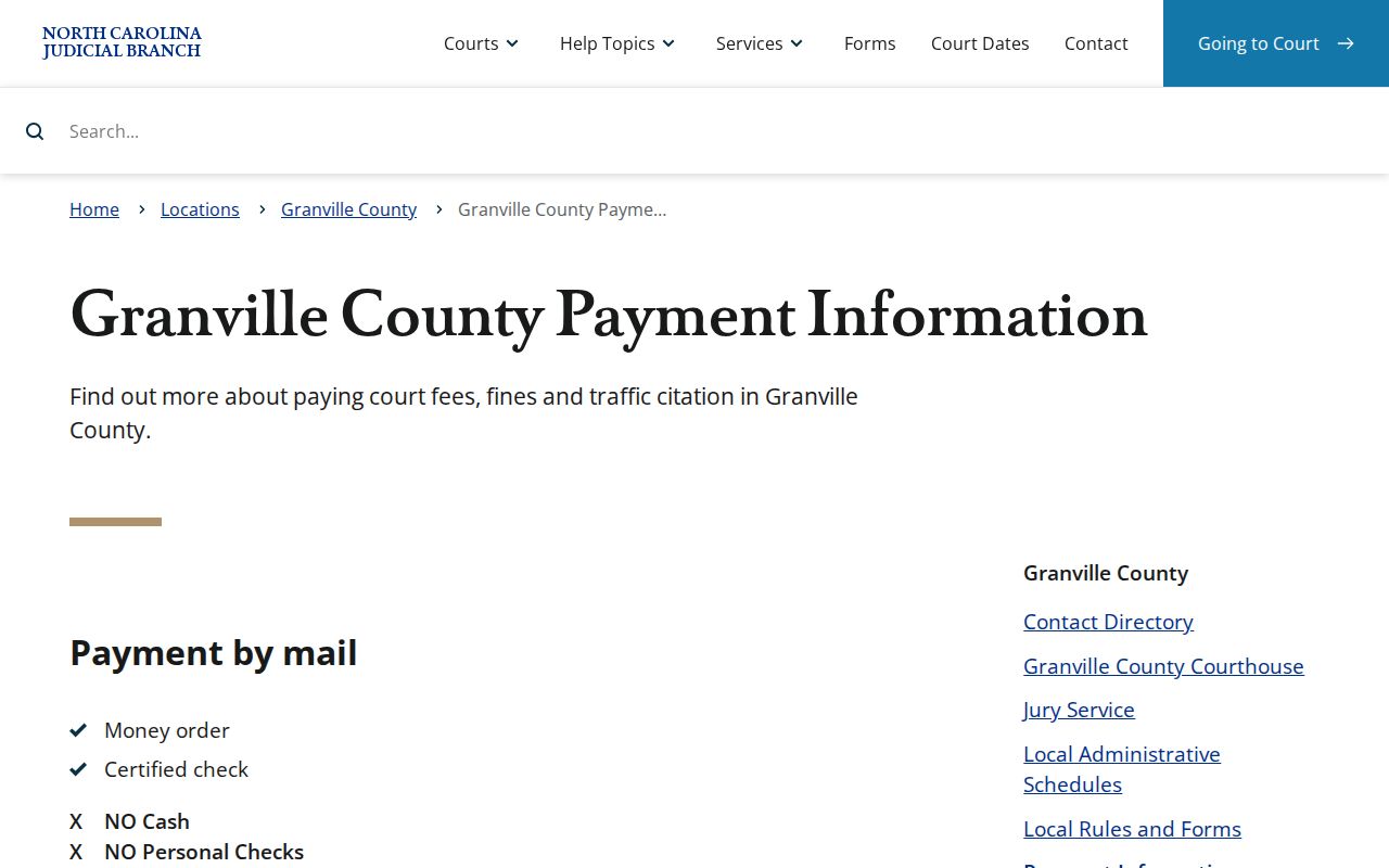 Granville County court calendar local traffic payment information