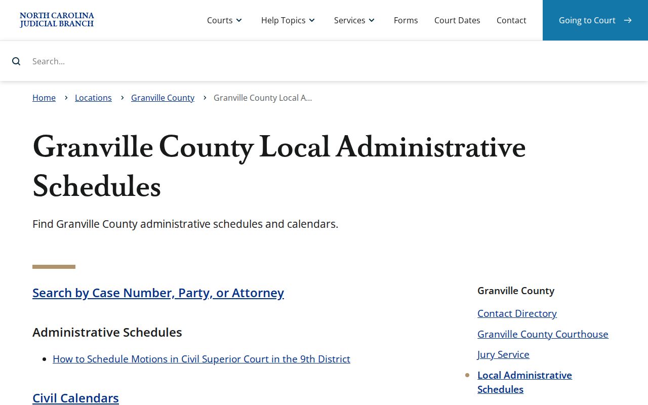 Granville County court calendar local administrative schedules source