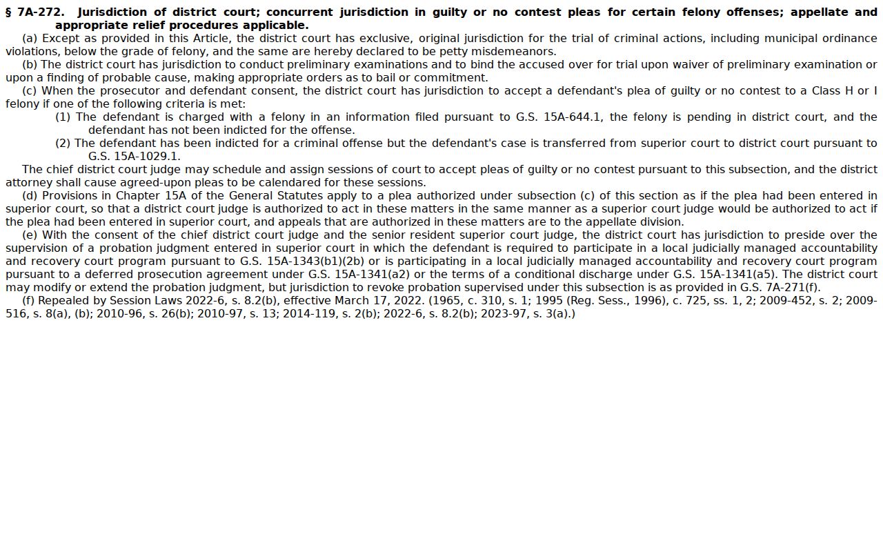 Granville County criminal court dockets District Court jurisdiction statute