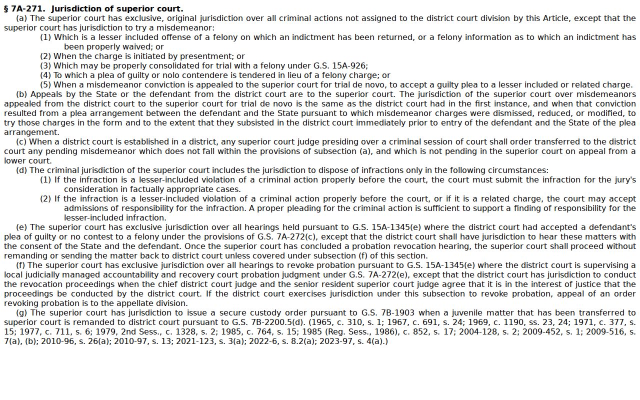 Granville County criminal court dockets Superior Court criminal jurisdiction record