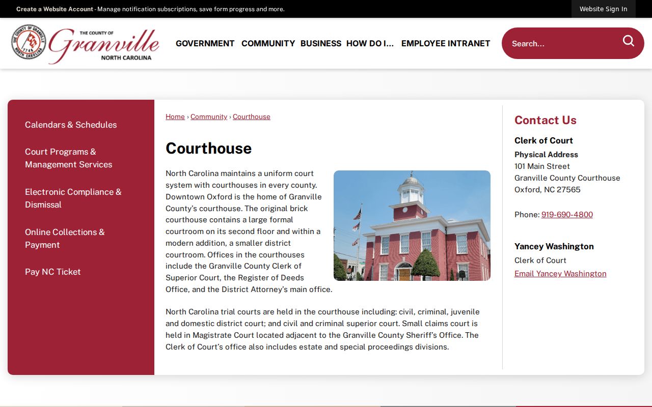 Granville County court docket Oxford courthouse