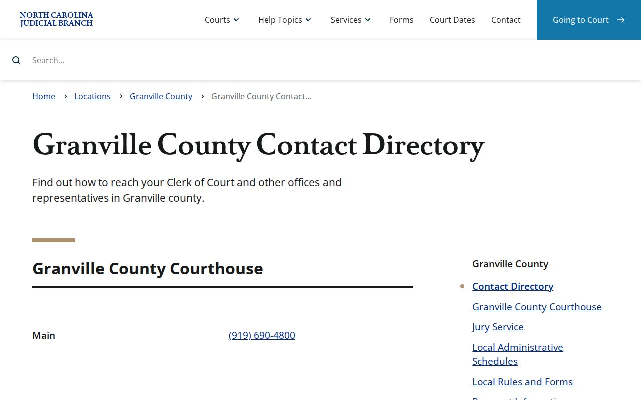 Granville County court docket official contact directory