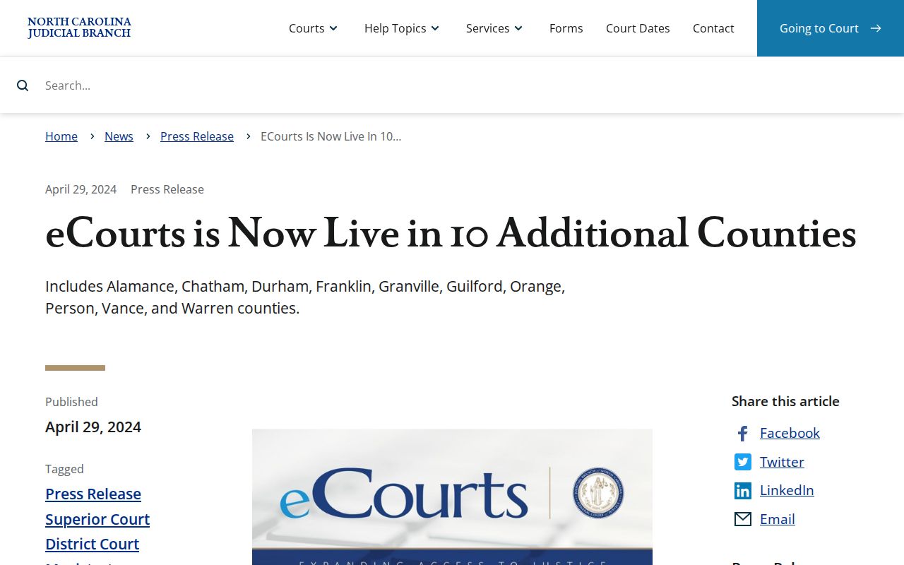 Granville County court docket eCourts launch information